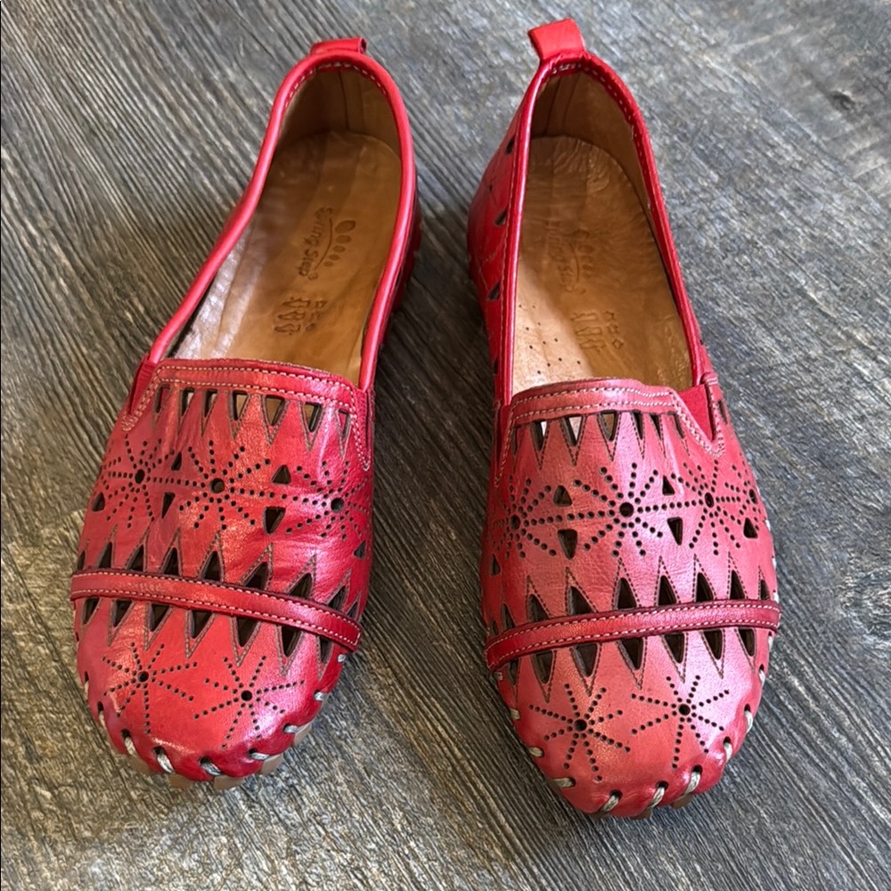 Women's Red Leather Loafers
